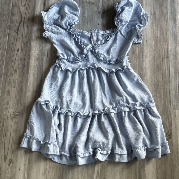 Blashe Blue Babydoll Flutter Ruffle Dress Size Small - Picture 4 of 8